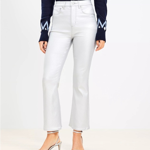 Ann Taylor Loft Coated High Rise Straight Jeans in Silver Metallic - Picture 2 of 10